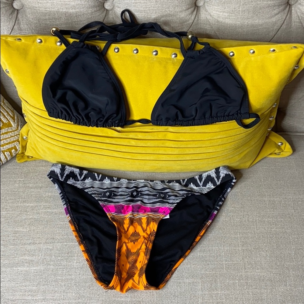 Swimsuit black and orange bikini athleta bottoms